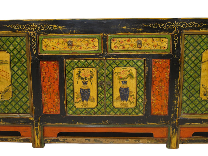 9 Feet Long Hand Painted Antique Asian Sideboard | Designer Sale