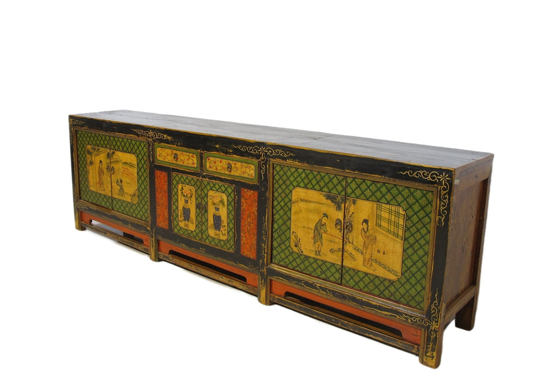 9 Feet Long Hand Painted Antique Asian Sideboard | Designer Sale