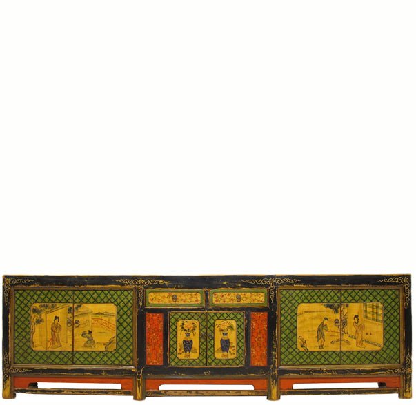 9 Feet Long Hand Painted Antique Asian Sideboard | Designer Sale