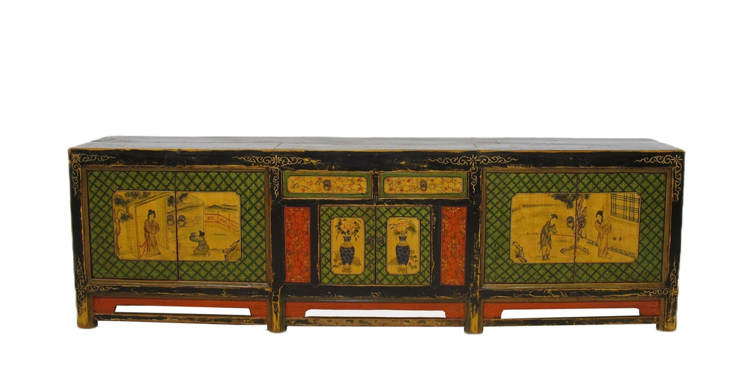 9 Feet Long Hand Painted Antique Asian Sideboard | Designer Sale