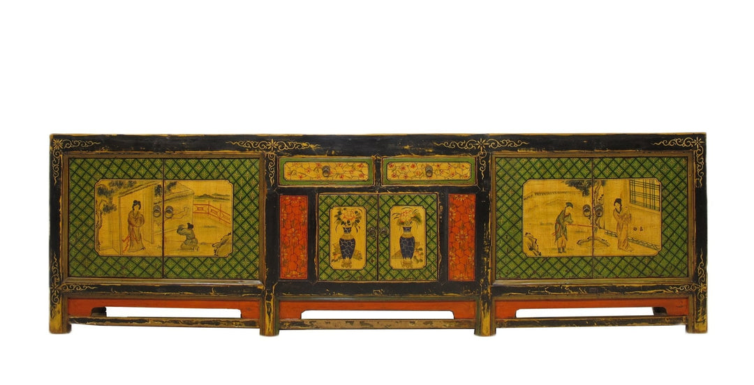 9 Feet Long Hand Painted Antique Asian Sideboard | Designer Sale
