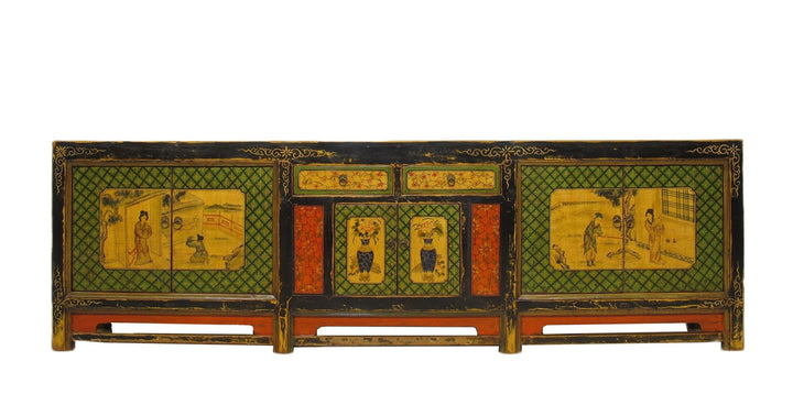 9 Feet Long Hand Painted Antique Asian Sideboard | Designer Sale