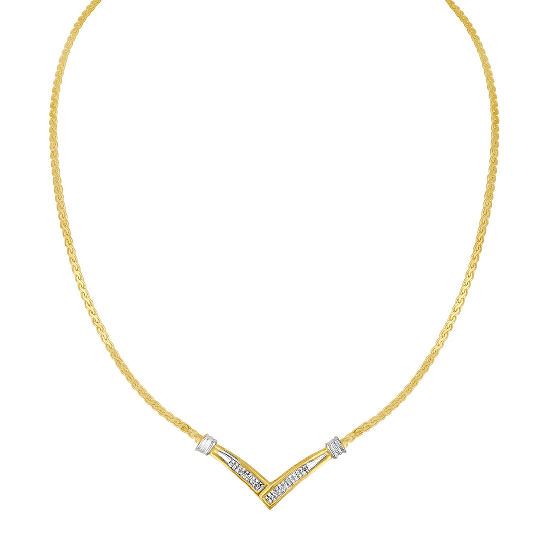 10K Yellow and White Gold 1/2 Cttw Princess Cut Diamond Channel-Set â€œVâ€ Shape 18" Franco Chain Necklace (H-I Color, SI2-I1 Clarity)