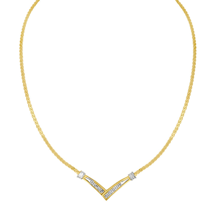 10K Yellow and White Gold 1/2 Cttw Princess Cut Diamond Channel-Set â€œVâ€ Shape 18" Franco Chain Necklace (H-I Color, SI2-I1 Clarity)