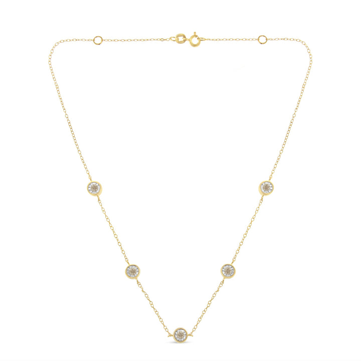 Yellow Color Plated Sterling Silver Diamond Station Necklace (1/2 cttw, K-L Color, I2-I3 Clarity)