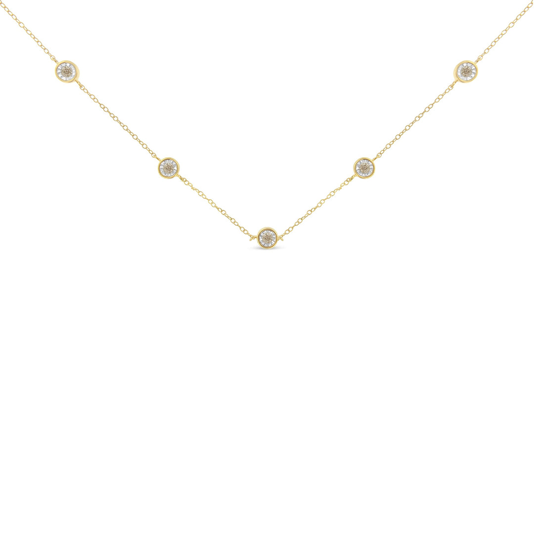 Yellow Color Plated Sterling Silver Diamond Station Necklace (1/2 cttw, K-L Color, I2-I3 Clarity)