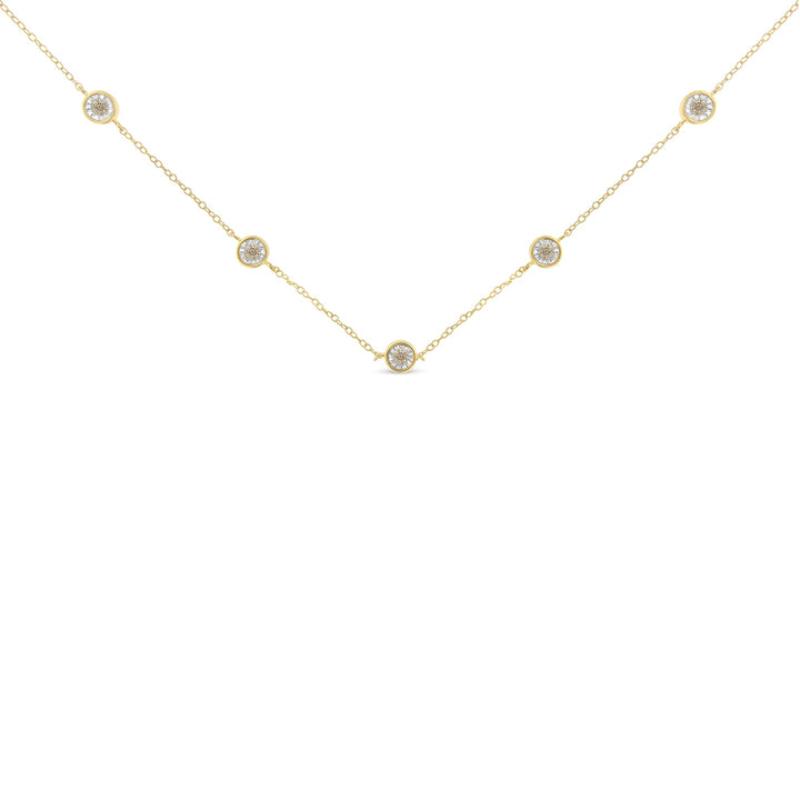 Yellow Color Plated Sterling Silver Diamond Station Necklace (1/2 cttw, K-L Color, I2-I3 Clarity)