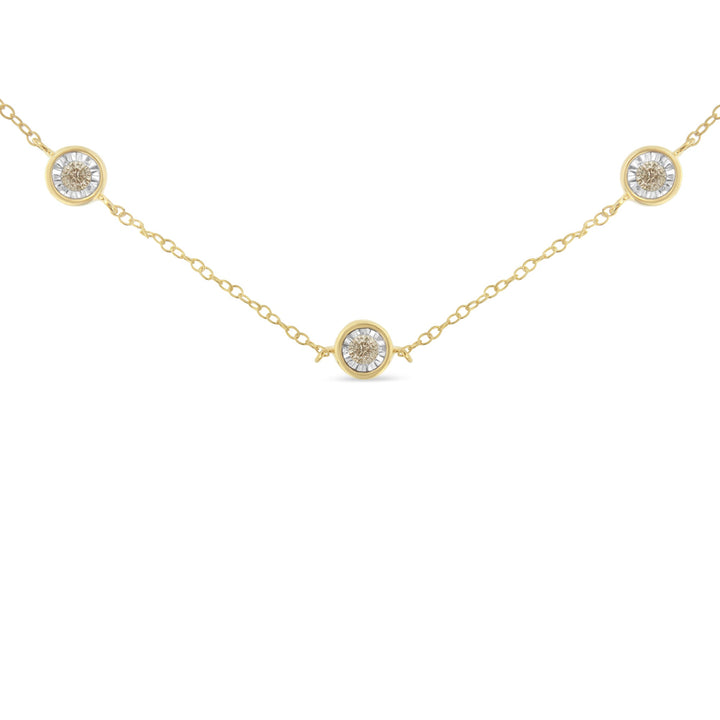 Yellow Color Plated Sterling Silver Diamond Station Necklace (1/2 cttw, K-L Color, I2-I3 Clarity)