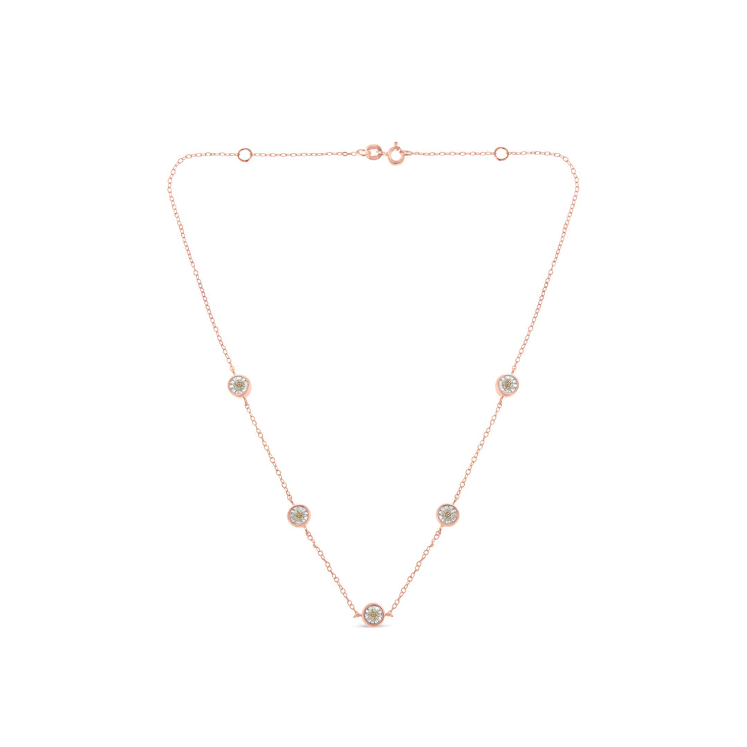 Yellow Color Plated Sterling Silver Diamond Station Necklace (1/2 cttw, K-L Color, I2-I3 Clarity)
