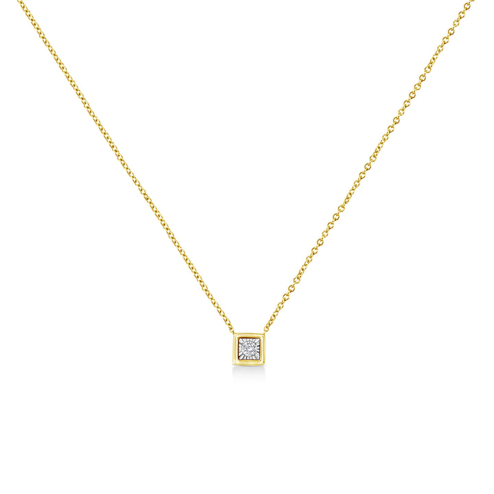 10K Yellow Gold Plated .925 Sterling Silver 1/10 Cttw Miracle Set Round Diamond Square Box Shape 18" Pendant Necklace (K-L Color, I2-I3 Clarity)