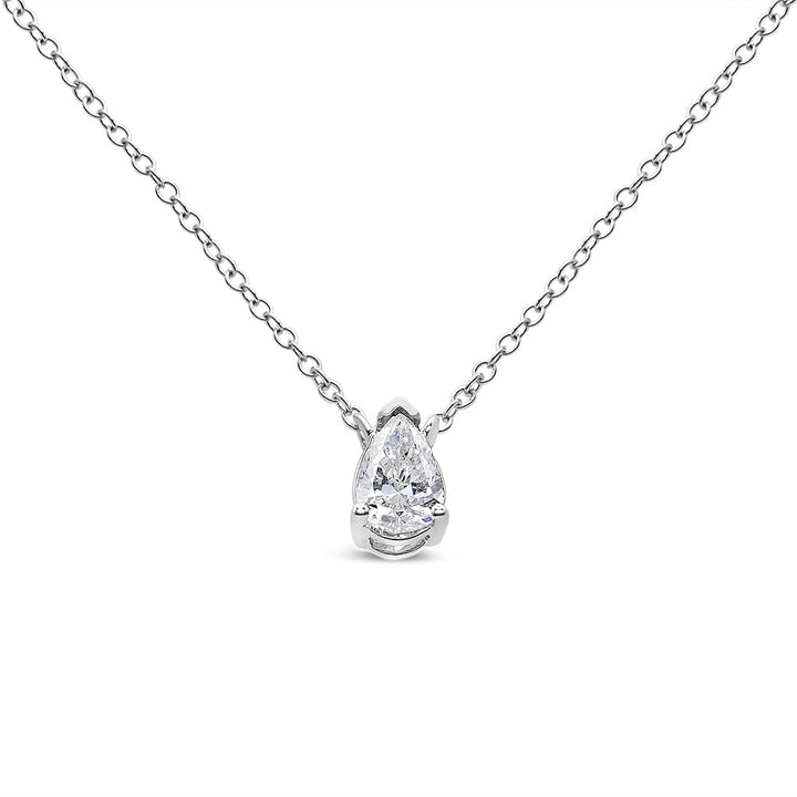 14K White Gold 1/5 Cttw Pear Shape Solitaire Diamond 18" Pendant Necklace (G-H Color, VS2-SI1 Clarity)