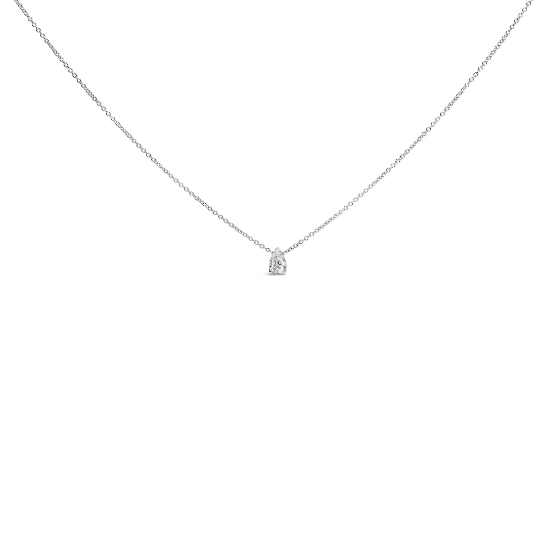 14K White Gold 1/10 Cttw Pear Shape Lab Grown Diamond Solitaire Pendant Necklace (F-G Color, VS2-SI1 Clarity)
