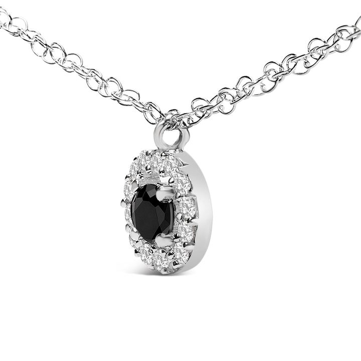 .925 Sterling Silver 5/8 Cttw Black Diamond 3 Station with Halo Necklace