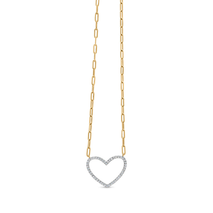 14K Yellow Gold Plated .925 Sterling Silver 1/4 Cttw Diamond Open Heart with Paperclip Chain Pendant Necklace (I-J Color, I2-I3 Clarity) - 18" Inches