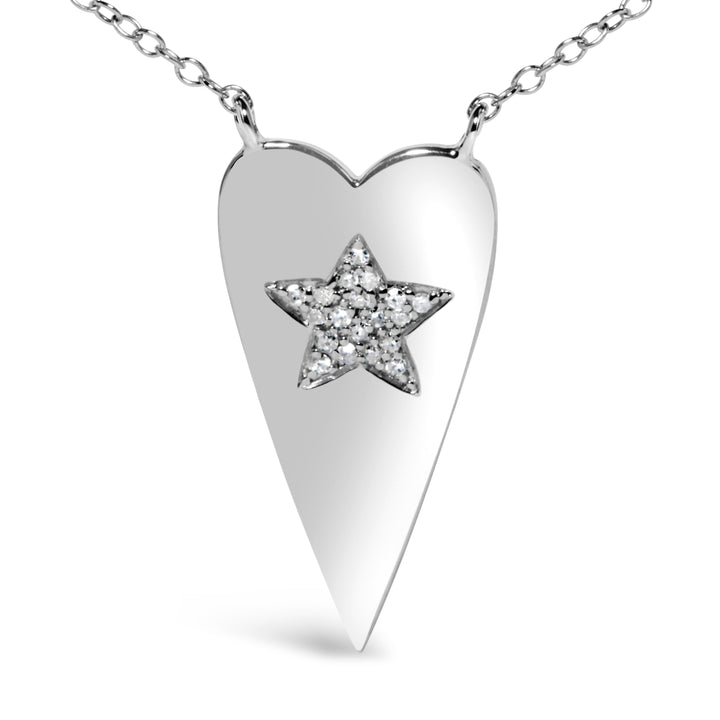 .925 Sterling Silver Diamond Heart with Star Pendant Necklace
