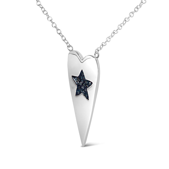 .925 Sterling Silver Blue Diamond Heart with Star Pendant Necklace