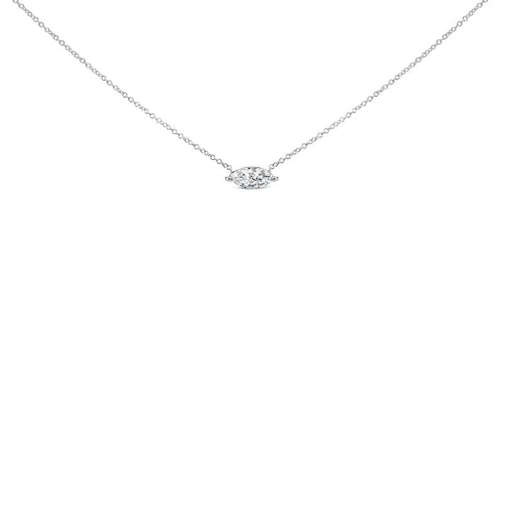 14K White Gold 1/2 Cttw Marquise Lab-Grown Diamond East West Solitaire 18" Pendant Necklace (F-G Color, VS2-SI1 Clarity)