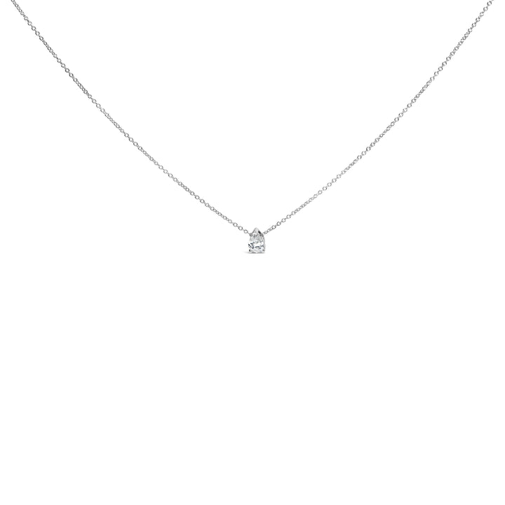 14K White Gold 1/2 Cttw Pear Shape Lab-Grown Diamond 3-Prong Solitaire Pendant Necklace 18 Inch (F-G Color, VS2-SI1 Clarity)
