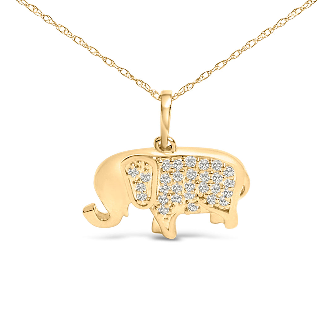 10K Yellow Gold 1/5 Cttw Diamond Elephant Pendant Necklace