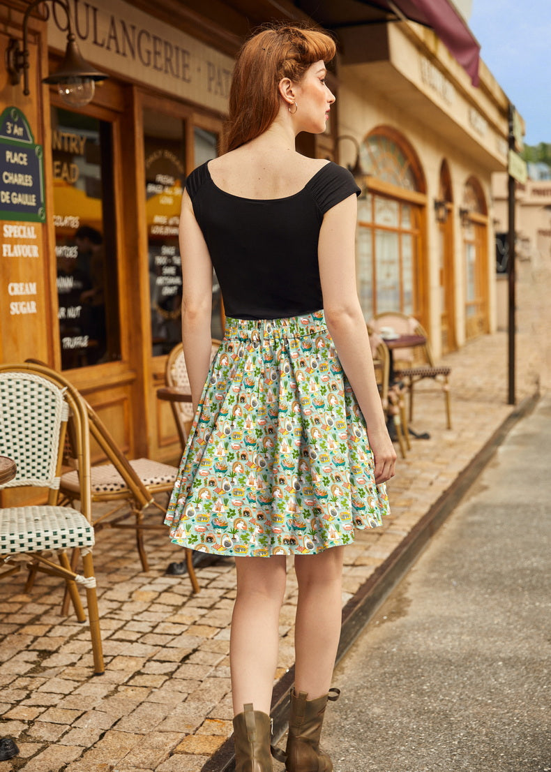 Cats &amp; Plants Skater Skirt