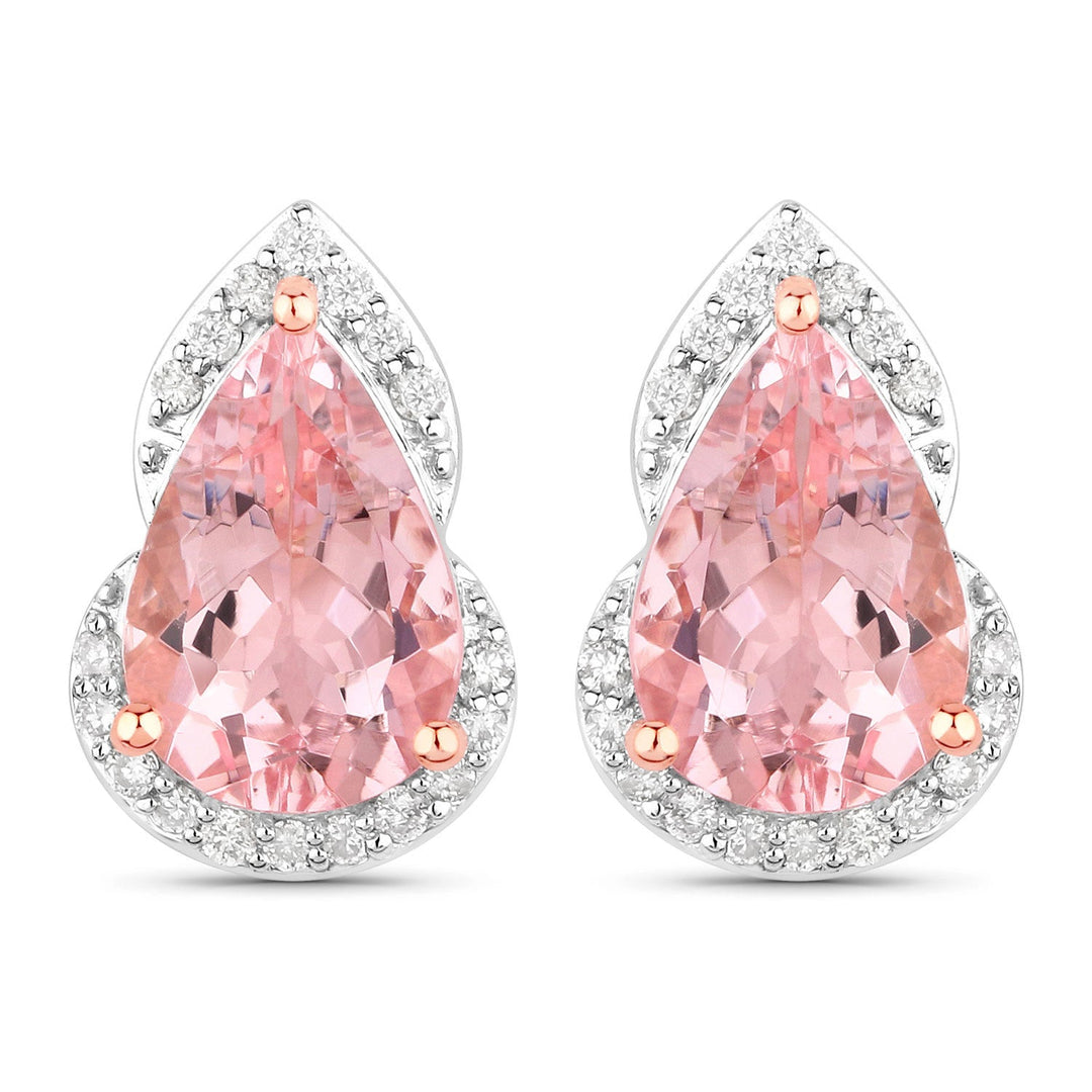 2.37 Carat Genuine Morganite and White Diamond 14K Rose Gold Earrings