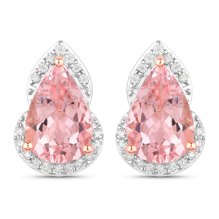 2.37 Carat Genuine Morganite and White Diamond 14K Rose Gold Earrings
