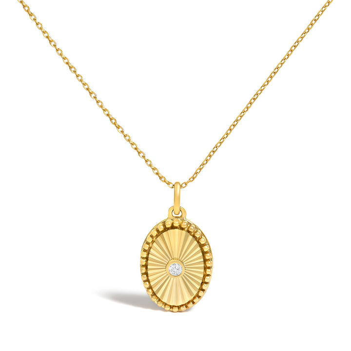10K Yellow Gold Diamond Accent Oval Fluted Medallion Pendant Necklace