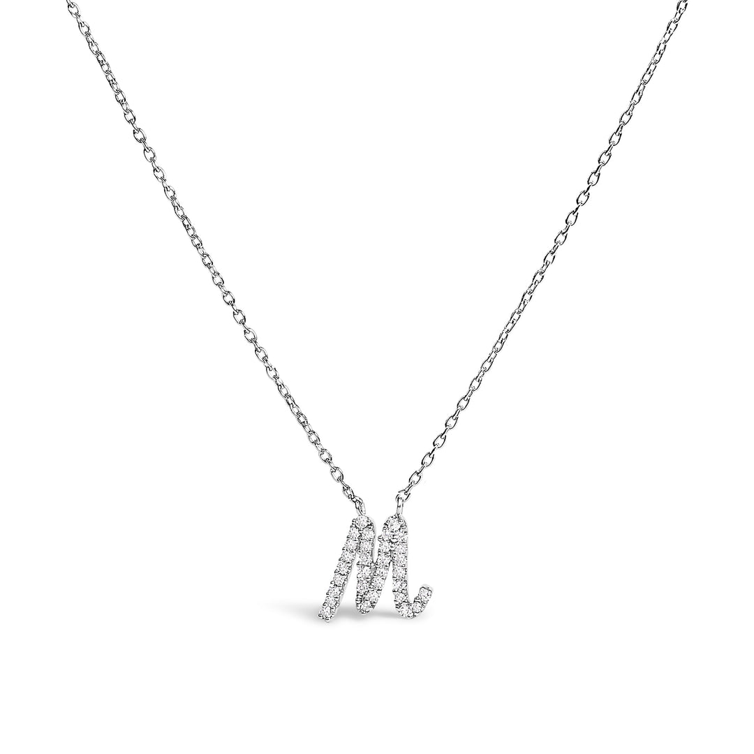 14K White Gold Diamond Accent "A" Initial Script Style Pendant Necklace