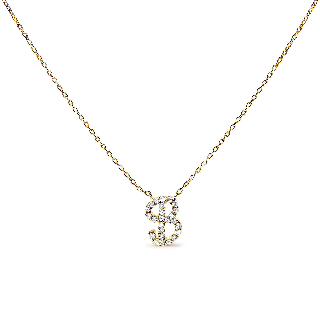 14K White Gold Diamond Accent "A" Initial Script Style Pendant Necklace