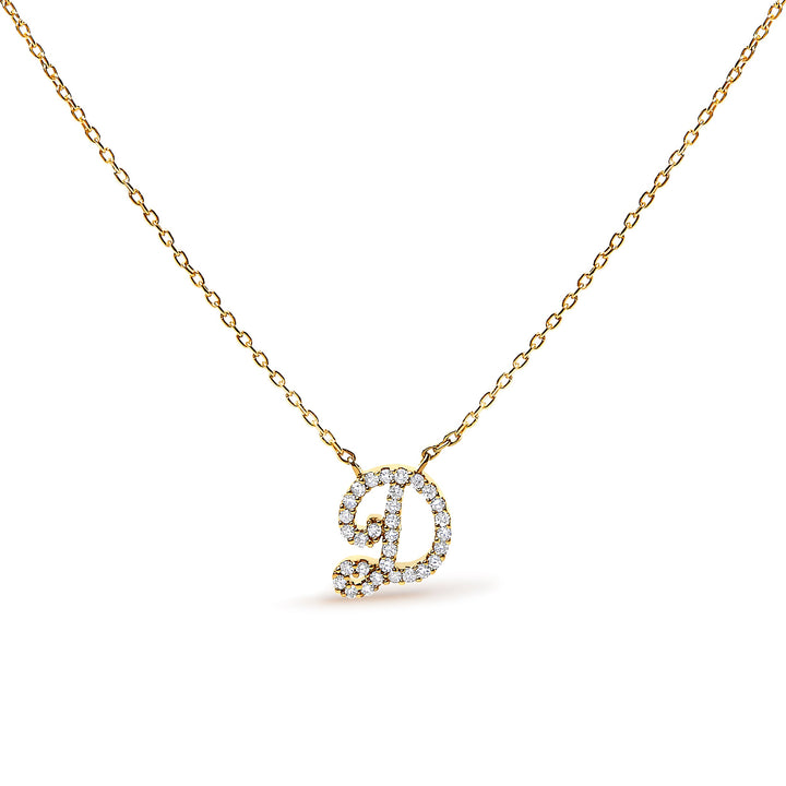 14K White Gold Diamond Accent "A" Initial Script Style Pendant Necklace