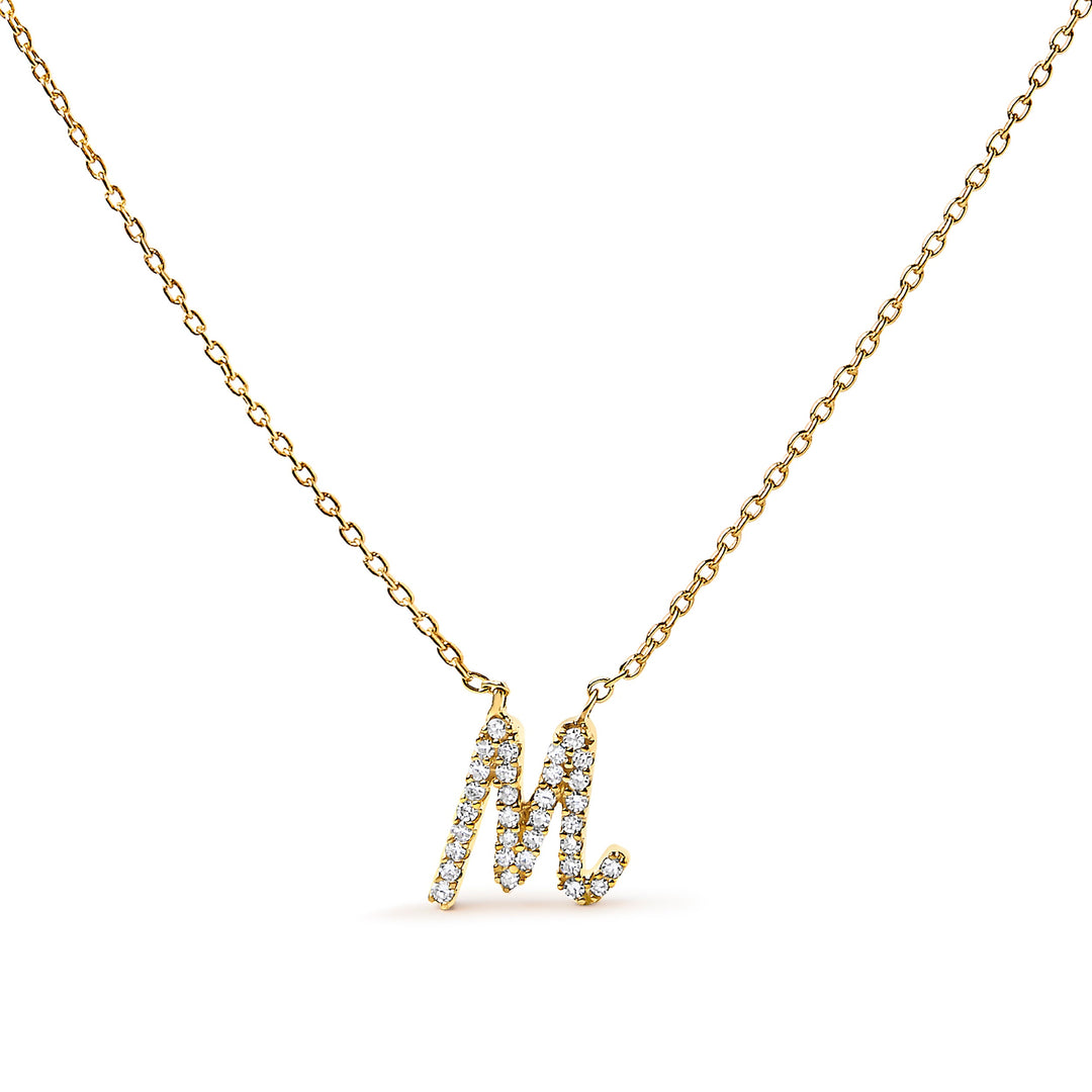 14K White Gold Diamond Accent "A" Initial Script Style Pendant Necklace