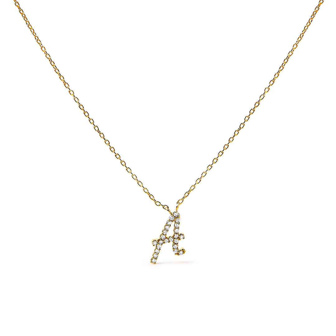 14K White Gold Diamond Accent "A" Initial Script Style Pendant Necklace