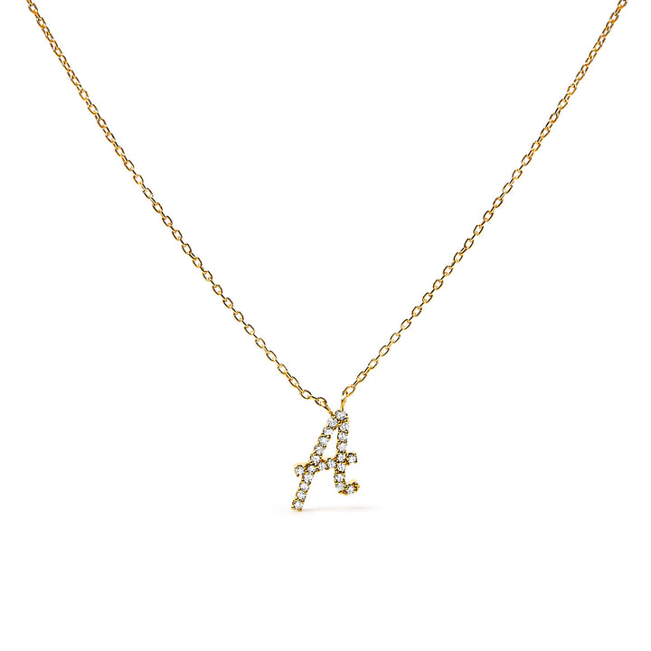 14K White Gold Diamond Accent "A" Initial Script Style Pendant Necklace