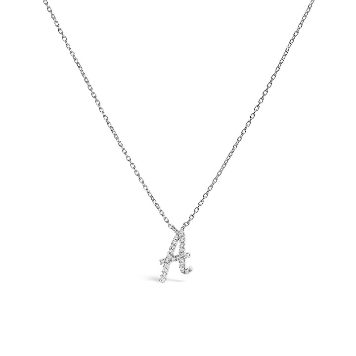 14K White Gold Diamond Accent "A" Initial Script Style Pendant Necklace
