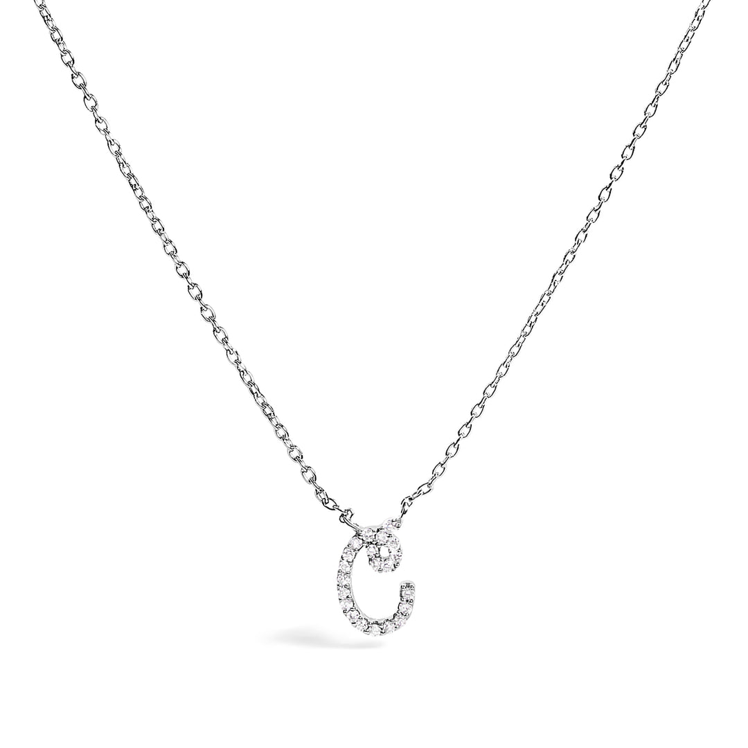 14K White Gold Diamond Accent "A" Initial Script Style Pendant Necklace