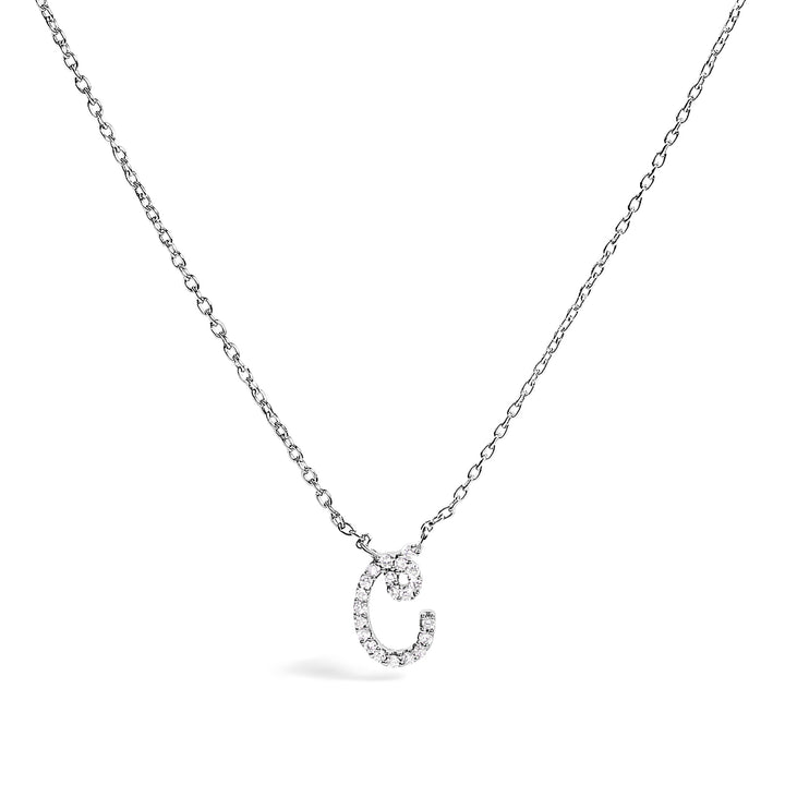 14K White Gold Diamond Accent "A" Initial Script Style Pendant Necklace