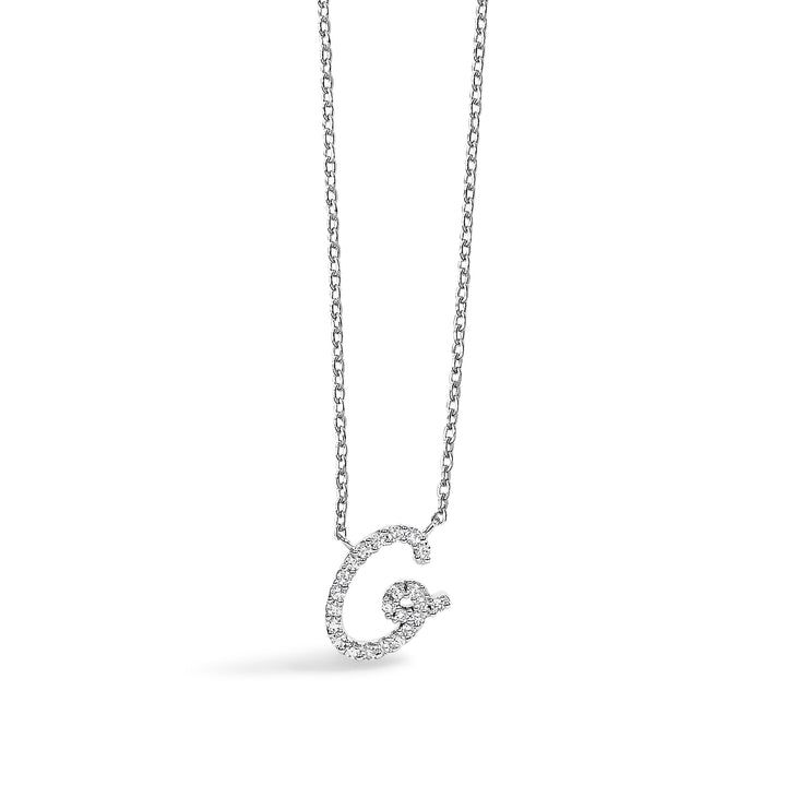 14K White Gold Diamond Accent "A" Initial Script Style Pendant Necklace