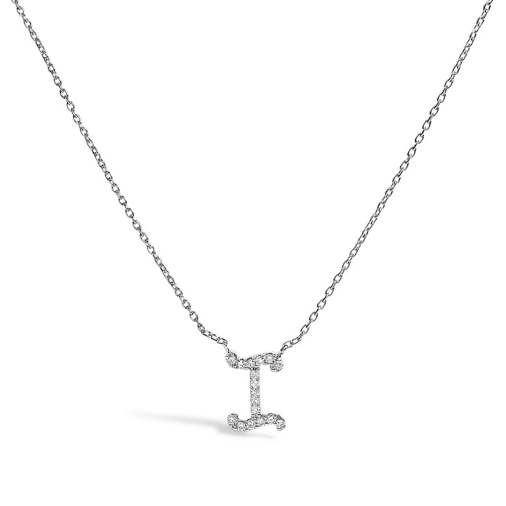 14K White Gold Diamond Accent "A" Initial Script Style Pendant Necklace
