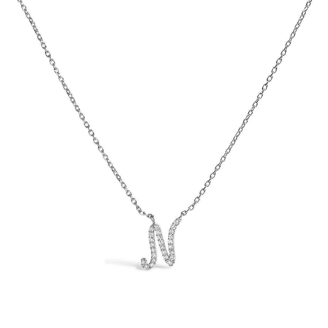 14K White Gold Diamond Accent "A" Initial Script Style Pendant Necklace