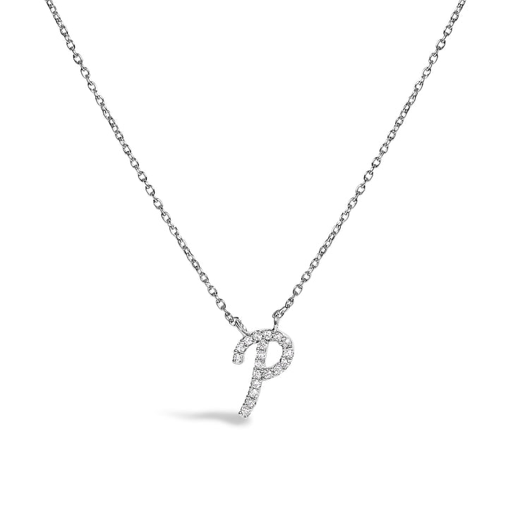 14K White Gold Diamond Accent "A" Initial Script Style Pendant Necklace