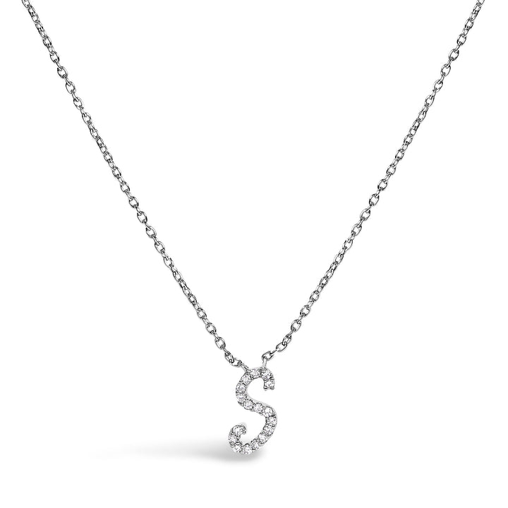 14K White Gold Diamond Accent "A" Initial Script Style Pendant Necklace