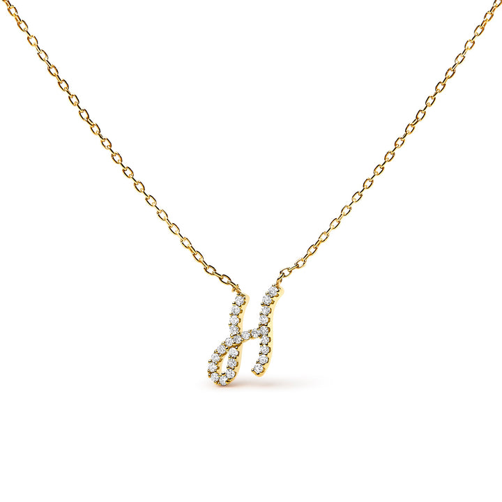 14K White Gold Diamond Accent "A" Initial Script Style Pendant Necklace