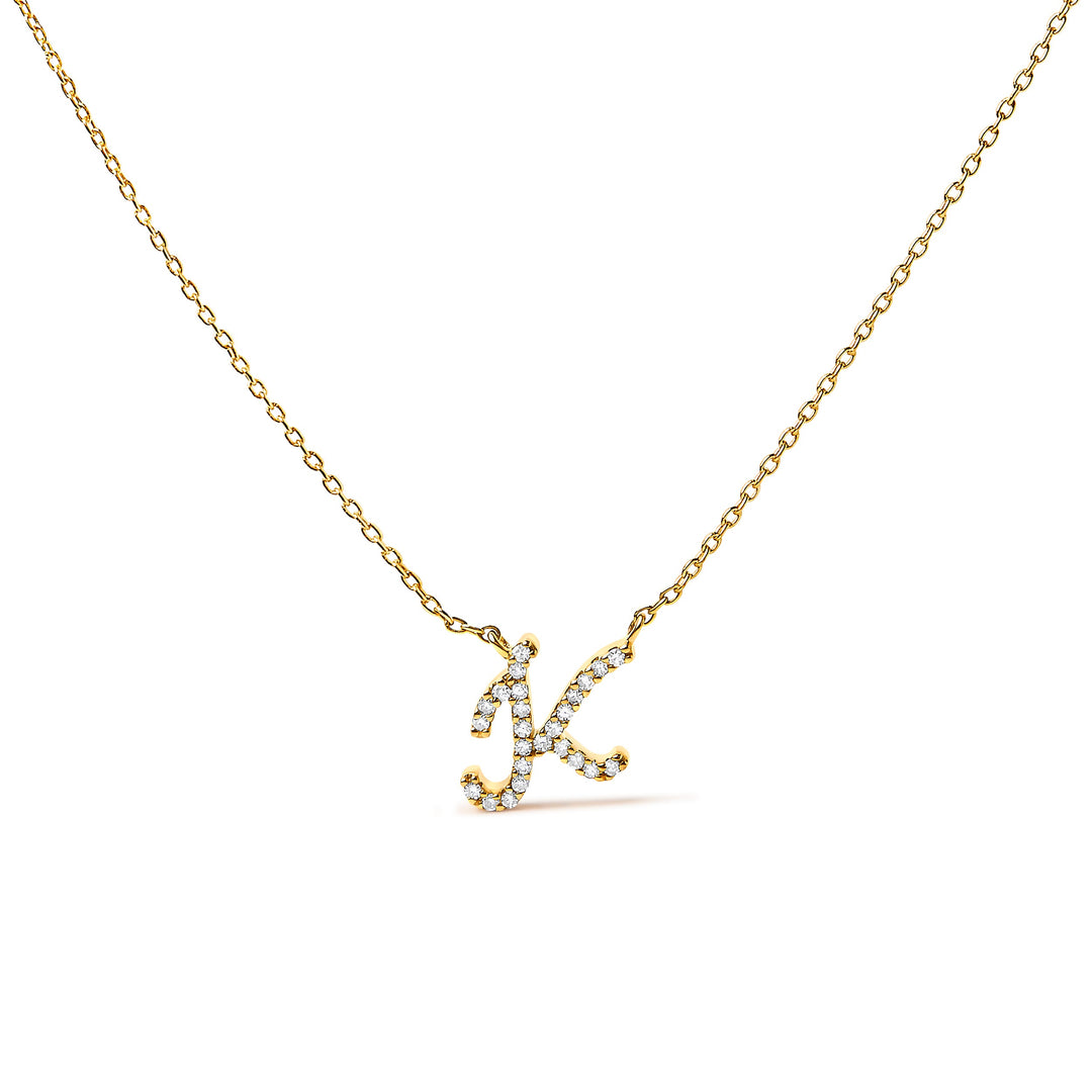 10K White Gold Diamond Accent "A" Initial Script Style Pendant Necklace