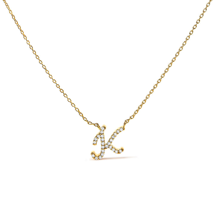 14K White Gold Diamond Accent "A" Initial Script Style Pendant Necklace