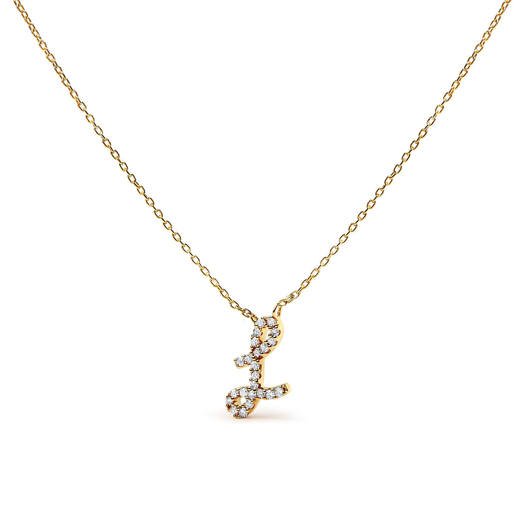 14K White Gold Diamond Accent "A" Initial Script Style Pendant Necklace