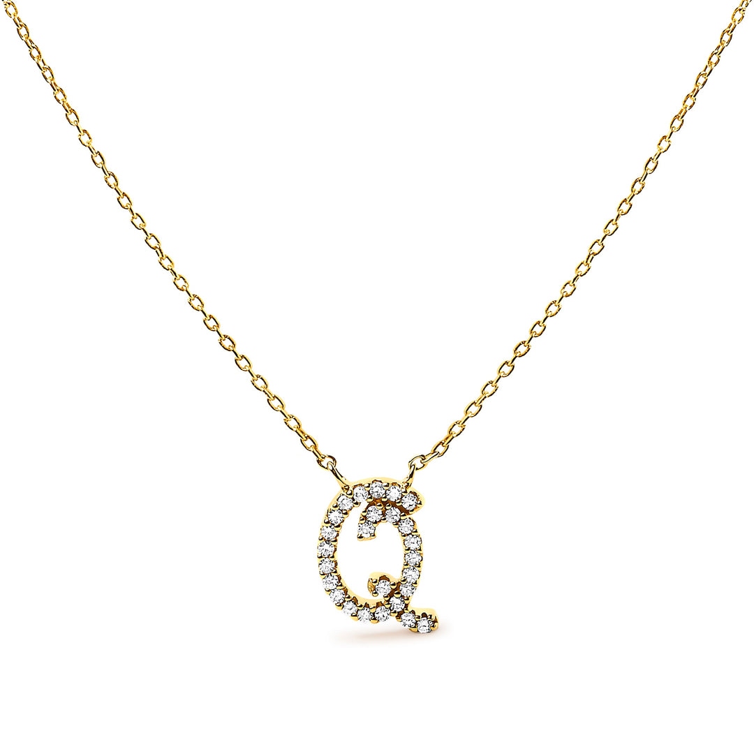 14K White Gold Diamond Accent "A" Initial Script Style Pendant Necklace