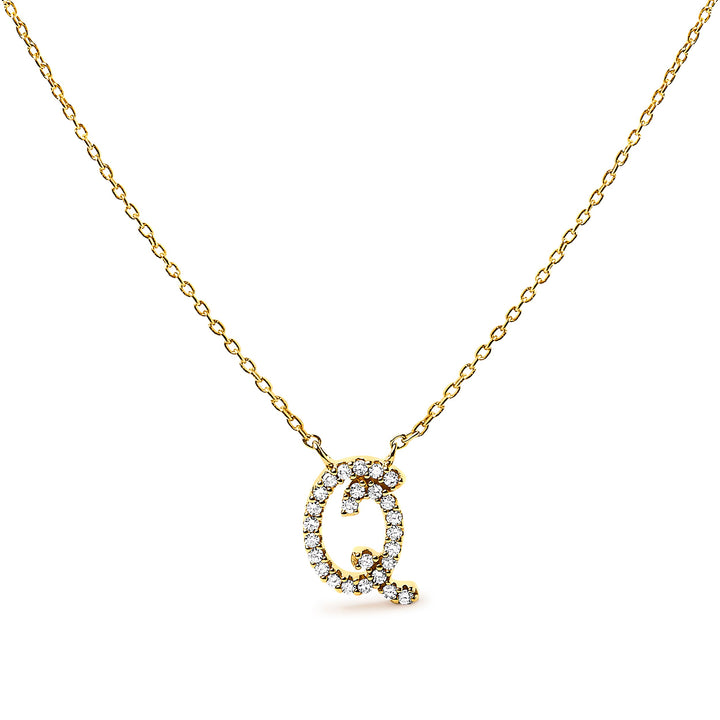 14K White Gold Diamond Accent "A" Initial Script Style Pendant Necklace