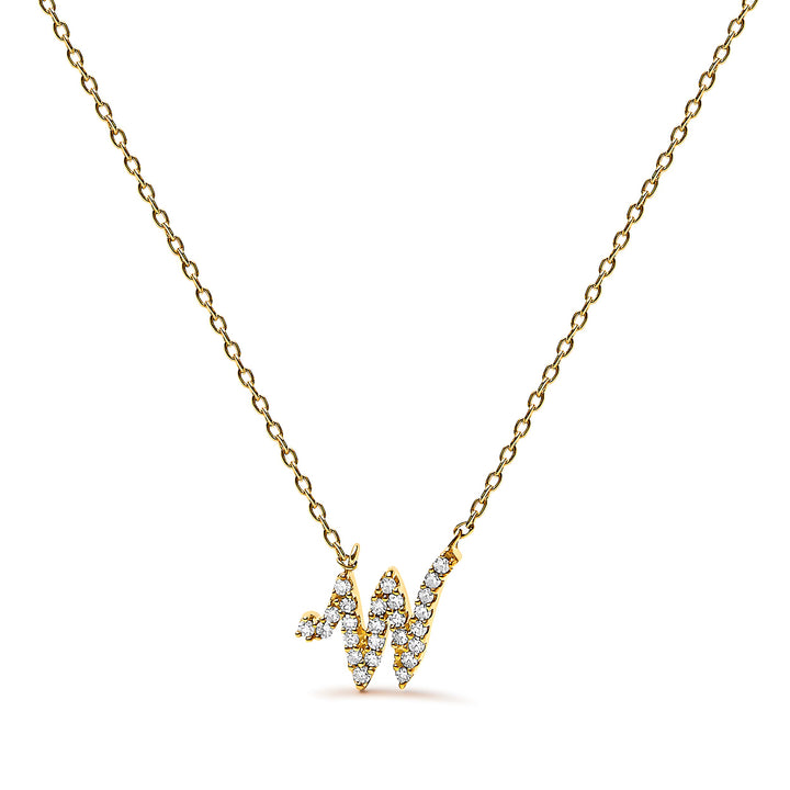 14K White Gold Diamond Accent "A" Initial Script Style Pendant Necklace