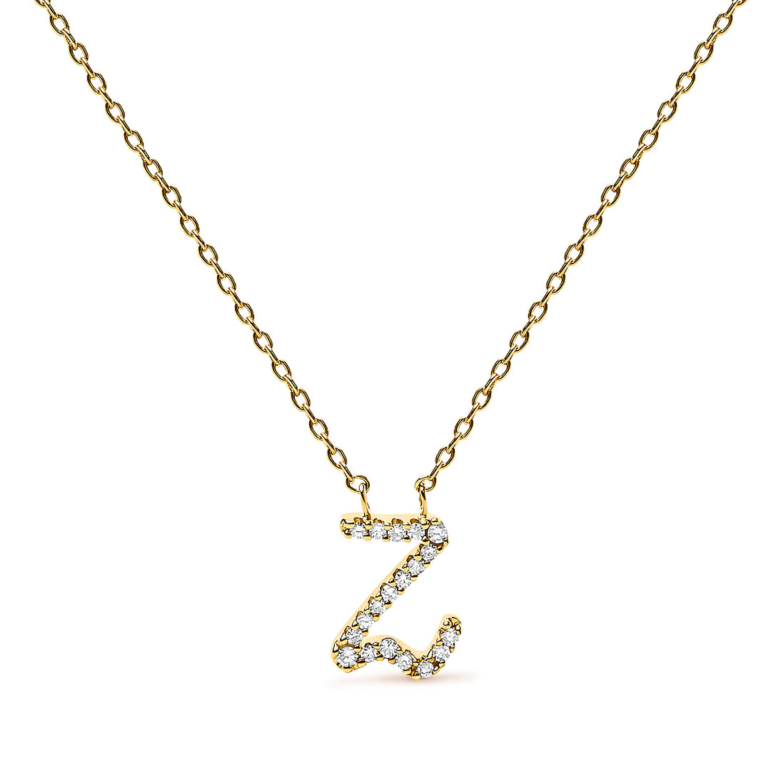 14K White Gold Diamond Accent "A" Initial Script Style Pendant Necklace