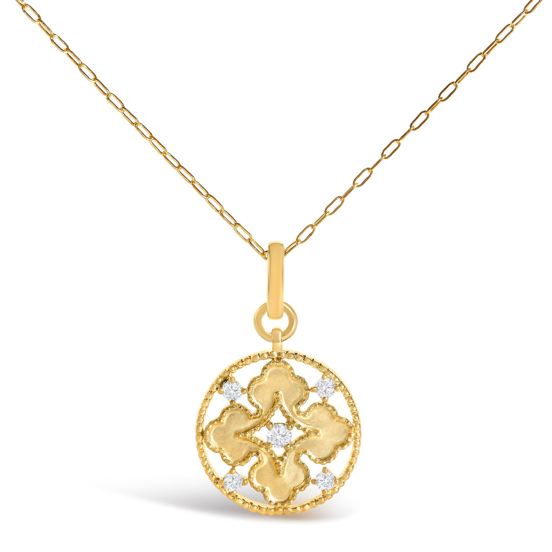 10K Yellow Gold 1/5 Cttw Diamond Openwork Medallion Pendant Necklace